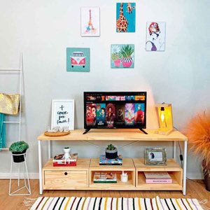 Rack de TV Industrial de Ferro e Madeira Style Square 2 Nichos e 1 Nicho Gaveta Natural e Branco