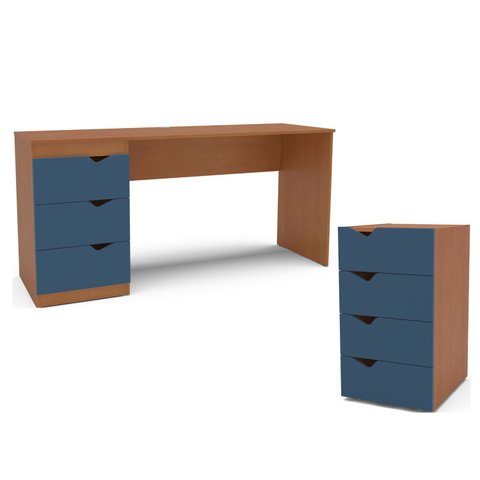 Conjunto Escrivaninha e Mesa de Escritório 203cm Porto Politorno Móveis