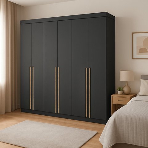 Guarda Roupa 6 Portas 2 Gavetas Versa 164cm Preto
