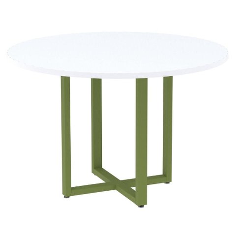 Mesa de Reunião Redonda P25 Pandin 110 Cm (largura) Tampo Mdp Branco Pé Aço Tubular Verde Mirô