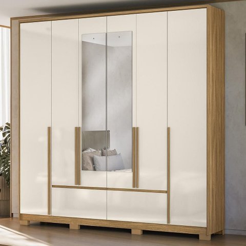 Guarda Roupa Casal 217cm com Espelho Denali Freijó/Off Z17 - Mpozenato