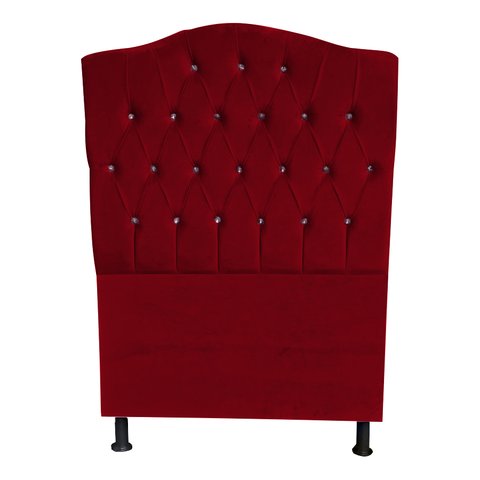 Cabeceira de Cama Box Princesa Solteiro 90 Cm Botão Strass Suede Vermelho Eli Móveis