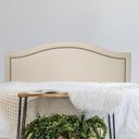 Ver imagem 1 de Cabeceira Casal 140x60cm Estofada para Cama Box com Tachas Curva Luxo Branco Off White/Fumê