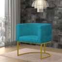Ver imagem 2 de Kit 4 Poltronas Reforçada Decorativa Sala Estar Jantar Gabriela Base Ferro Dourado Suede Azul Tifany