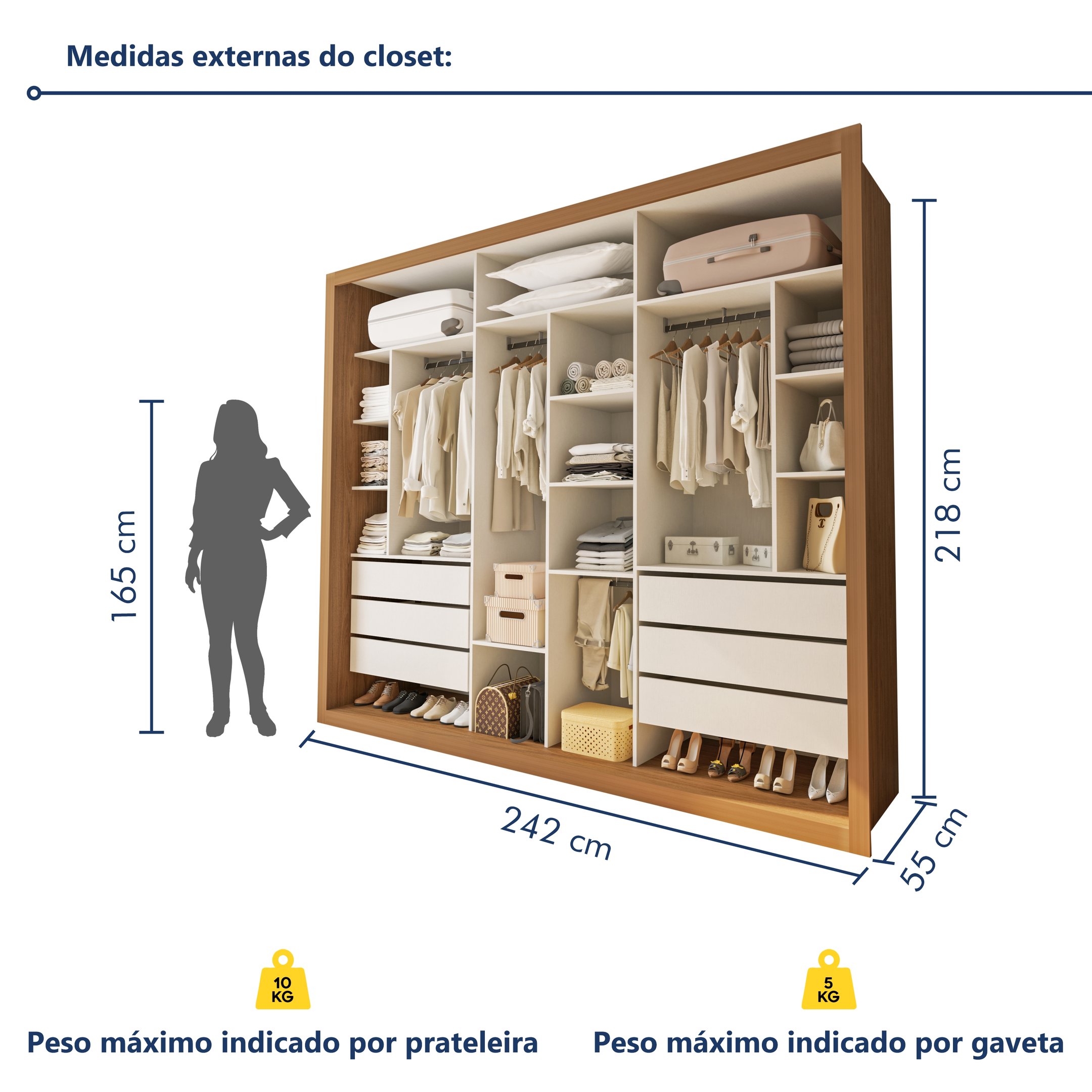 Closet Casal sem Portas 6 Gavetas Itália - 8