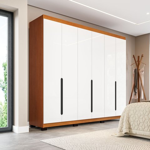 Guarda-Roupa Casal 6 Portas Bater Madrid Branco/Freijó