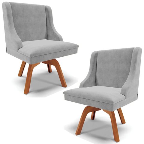 Kit 6 Cadeiras Decorativas Sala de Jantar Base Giratória de Madeira Firenze Pu Branco Brilho/natural