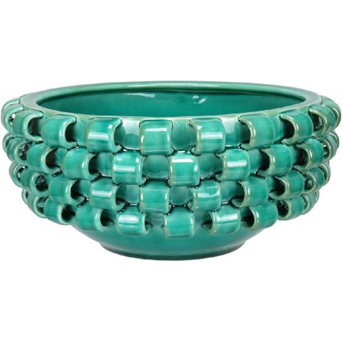 Centro Mesa Decorativo Fruteira Home&co Cerâmica 14x30x30cm Verde