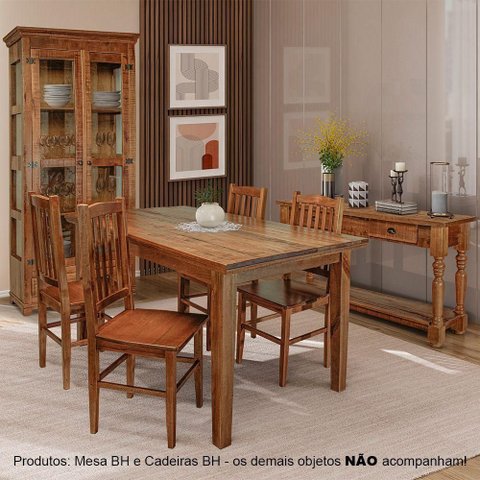 Conjunto de Jantar Bh Retangular 1,60m com 6 Cadeiras em Madeira Maciça - Natural - Bege