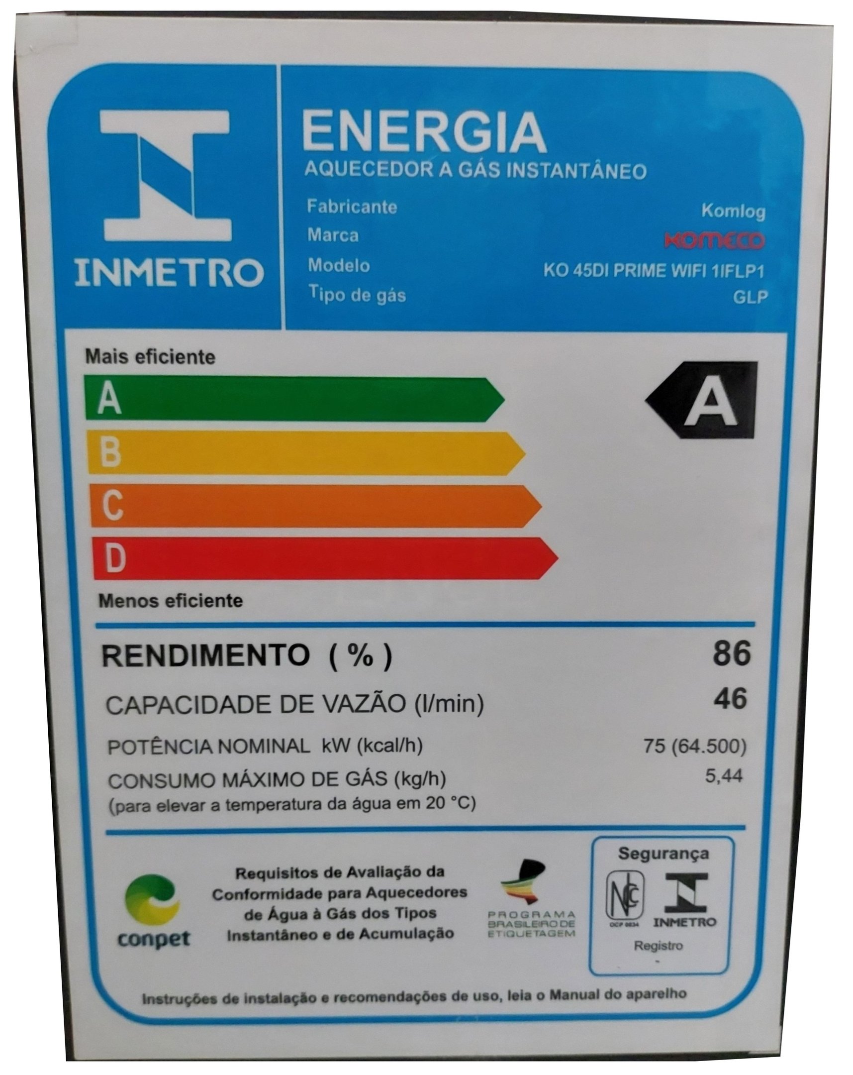 Aquecedor de Água a Gás Komeco Ko 46 Di Prime Inox Digital com Wifi 46 Litros Bivolt Gás Glp - 5