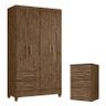 Guarda Roupa Solteiro Chile e Cômoda Ms913 Castanho Wood – Moval - 1