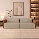 Ver imagem 1 de Sofá Living Sala de Estar Abel 240cm Bipartido Pés de Madeira Pu/linho Caramelo/bege Escuro G33 - Gr