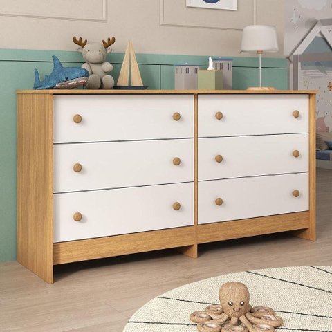 Cômoda Infantil 136cm c/6 Gavetas Madeirado-Branco