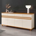 Ver imagem 2 de Buffet Sala Jantar 184cm 4 Portas 4 Gavetas Pés Madeira Off White/Cedro Açores