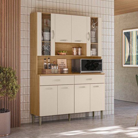 Armário para Cozinha 100% MDF 8 Portas Golden Plus Bege/Freijó/Soft