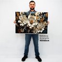 Ver imagem 2 de Quadro Decorativo Floral Luxo Flores Tons de Ouro e Azul em Moldura Caixa Tacolado Moldura Caixa 3cm