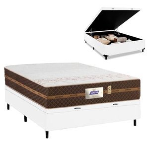 Cama Box Baú Casal Colchão Molas Flora Gazin + Box Sintético 52x138x188 Cor:Branco