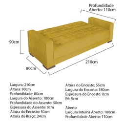 Sofá Cama 3 Lugares Suede Ipanema - 3