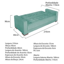 Sofá Cama 3 Lugares Suede Ipanema - 3