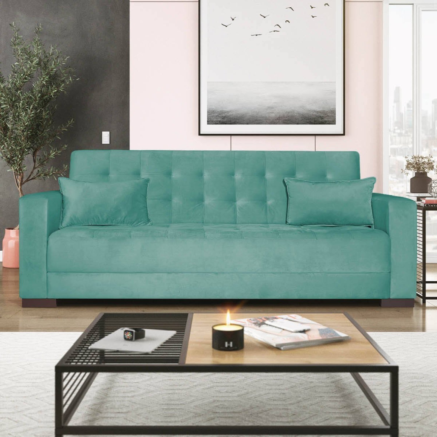 Sofá Cama 3 Lugares Suede Ipanema - 1