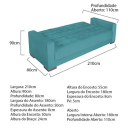 Sofá Cama 3 Lugares Suede Ipanema - 3