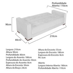 Sofá Cama 3 Lugares Suede Ipanema - 3