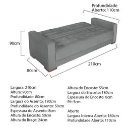 Sofá Cama 3 Lugares Suede Ipanema - 3