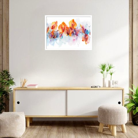 Quadro Decorativo Flores Orquídea Laranja - 50x70cm:moldura Branca