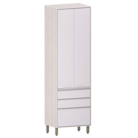 Paneleiro Alto para Cozinha 2 Portas 3 Gavetas Atenas Cinza Cristal