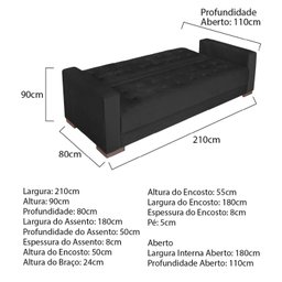 Sofá Cama 3 Lugares Suede Ipanema - 3