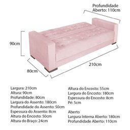 Sofá Cama 3 Lugares Suede Ipanema - 3