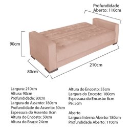 Sofá Cama 3 Lugares Suede Ipanema - 3