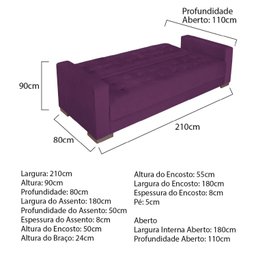 Sofá Cama 3 Lugares Suede Ipanema - 3