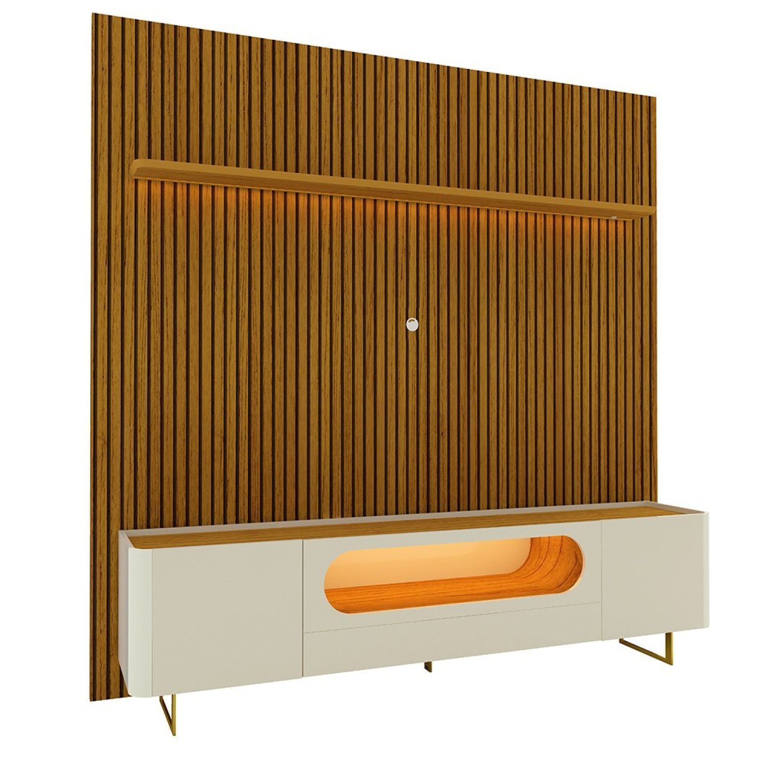 Rack com Painel para TV até 85 Polegadas 1 Gaveta 2 Portas 1 Prateleira com Led 220cm Requinte Nobre - 2