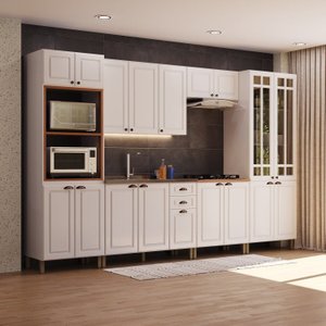 Cozinha Americana Modulada 6 Peças Torre Quente Cristaleira com Vidros Reflecta Paris