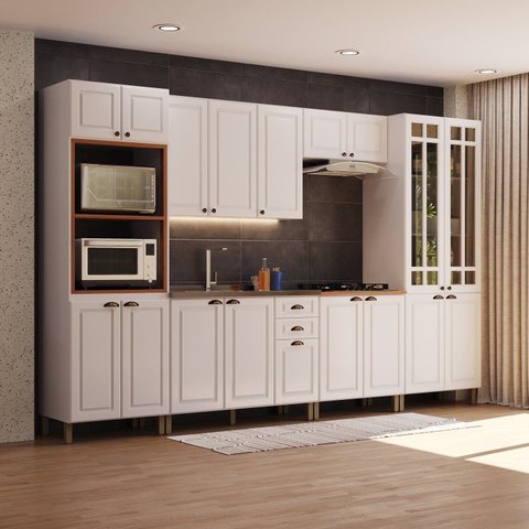 Cozinha Americana Modulada 6 Peças Torre Quente Cristaleira com Vidros Reflecta Paris