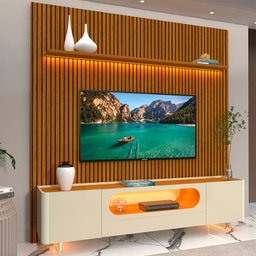 Rack com Painel para TV até 90 Polegadas 1 Gaveta 2 Portas LED Pés Vidro 220cm Requinte Nobre 100% MDF - 1