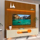 Ver imagem 1 de Rack com Painel Ripado para TV até 90 Polegadas 100% MDF com LED 224CMX310,5cm 1 Gaveta 2 Portas Vidro Requinte Nobre Yescasa Marrom