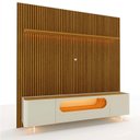 Ver imagem 2 de Rack com Painel Ripado para TV até 90 Polegadas 100% MDF com LED 224CMX310,5cm 1 Gaveta 2 Portas Vidro Requinte Nobre Yescasa Marrom