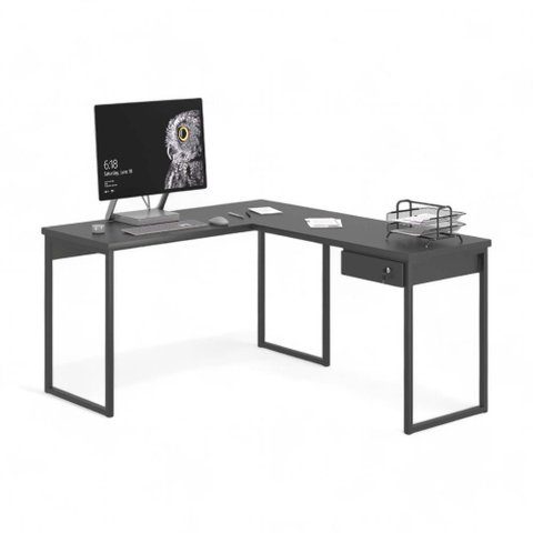 Mesa Home Office Escrivaninha L Industriale Preta com Gaveteiro