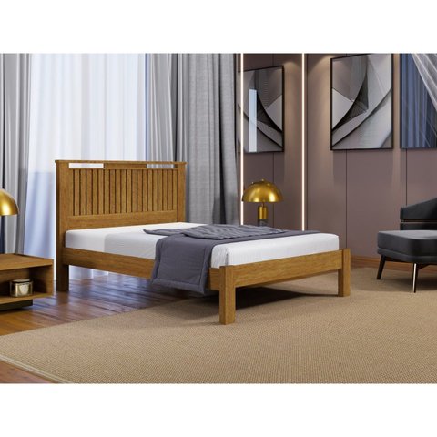 Cama Casal com Cabeceira Ripada Alaska Marrom/Marrome