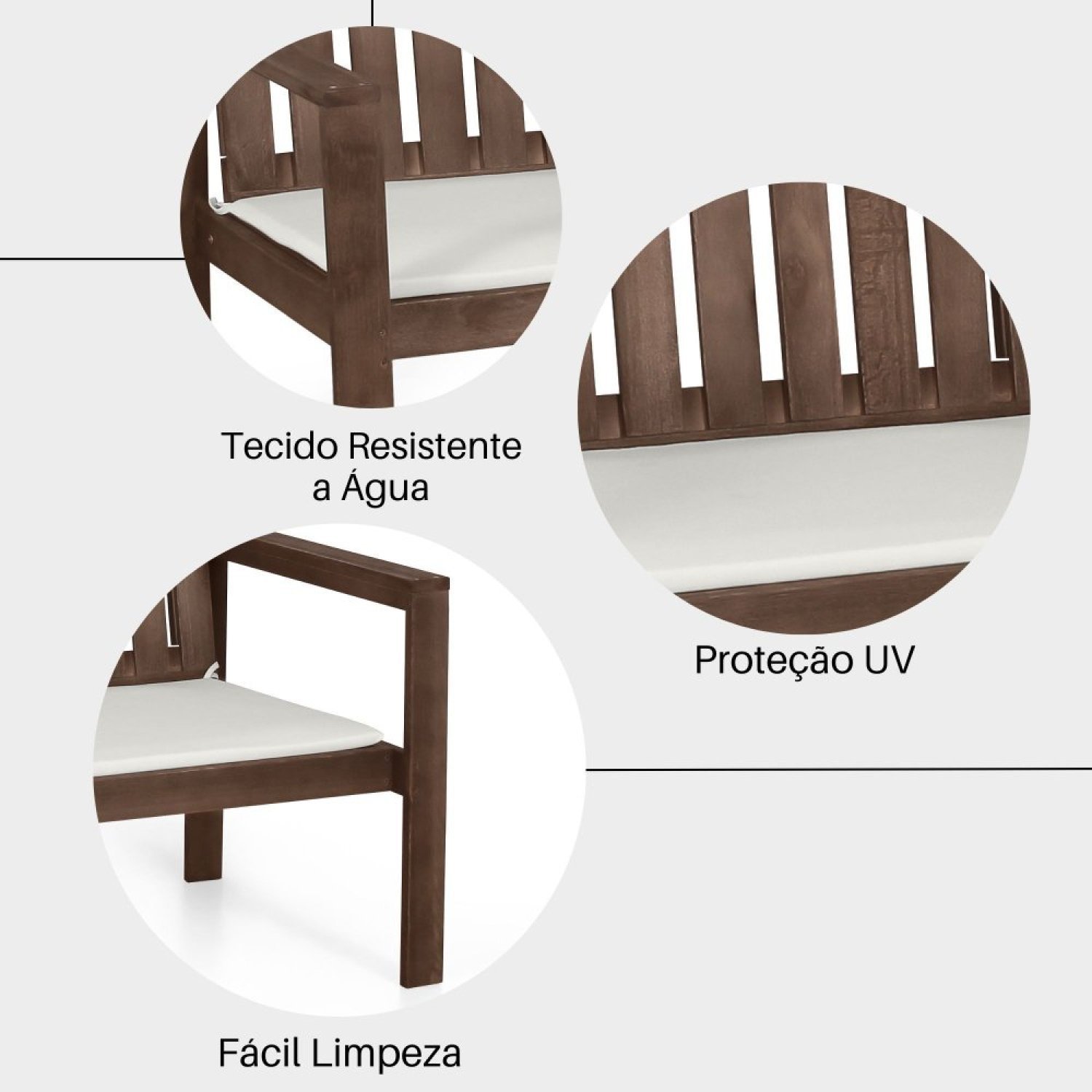 Conjunto 2 Poltronas Banco 2 Lugares com Almofadas e Mesa Madeira Maciça Yescasa - 4