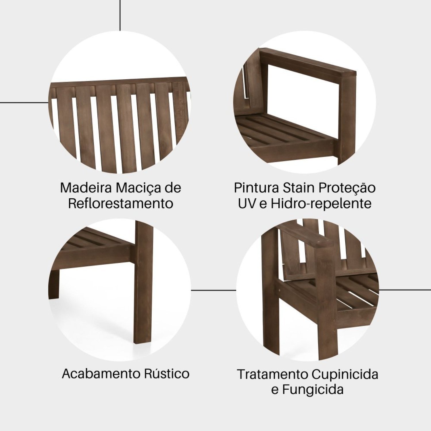 Conjunto 2 Poltronas Banco 2 Lugares com Almofadas e Mesa Madeira Maciça Yescasa - 3