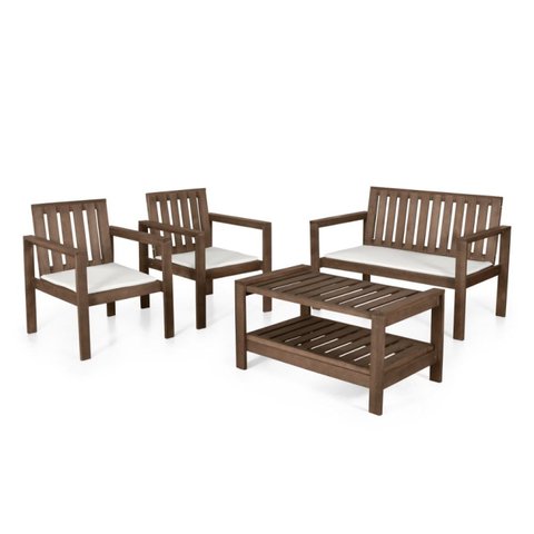 Conjunto 2 Poltronas Banco 2 Lugares com Almofadas e Mesa Madeira Maciça Yescasa