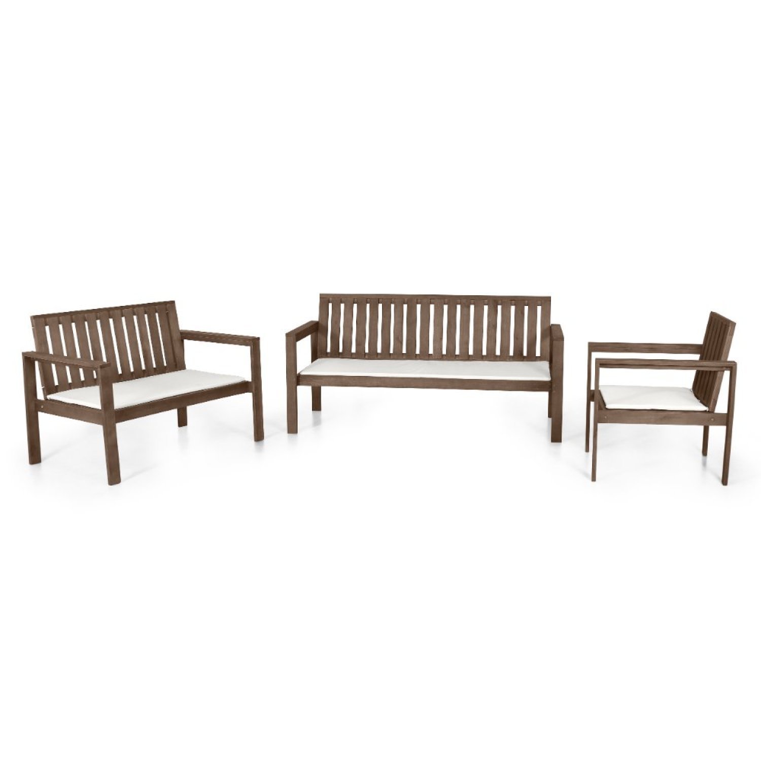 Conjunto Bancos 2 e 3 Lugares e Poltrona com Almofadas Madeira Maciça Yescasa - 2