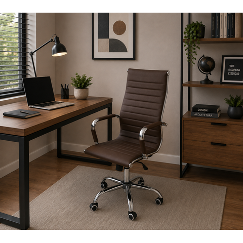 Cadeira Eames Esteirinha Presidente Escritório Boston Eames Alta - Marrom