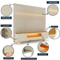Rack com Painel para TV até 90 Polegadas 1 Gaveta 2 Portas LED Pés Vidro 220cm Requinte Nobre 100% MDF - 4