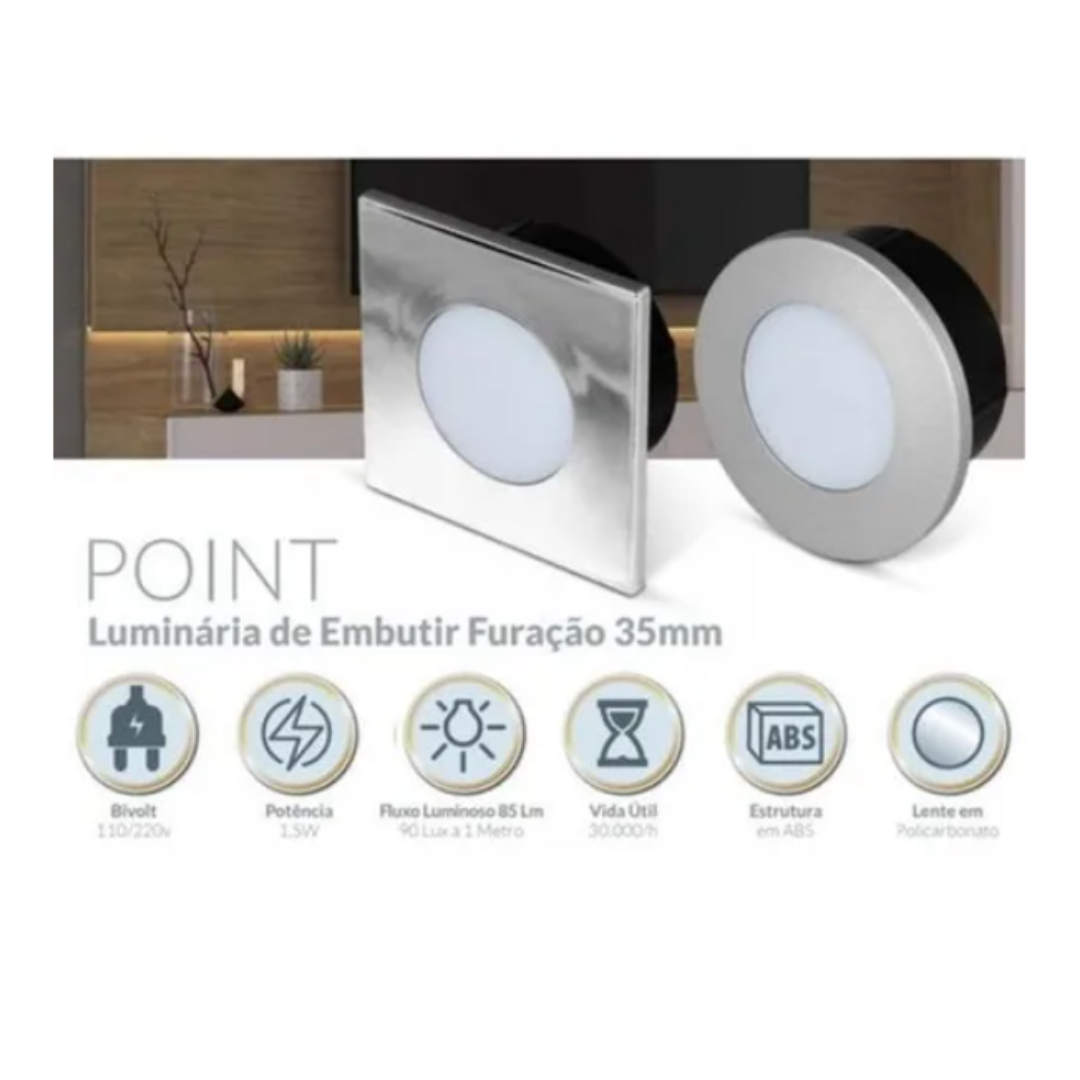 LUMINARIA DE EMBUTIR 35MM QUADRADA LUZ QUENTE ALUMI LED LINE - 3