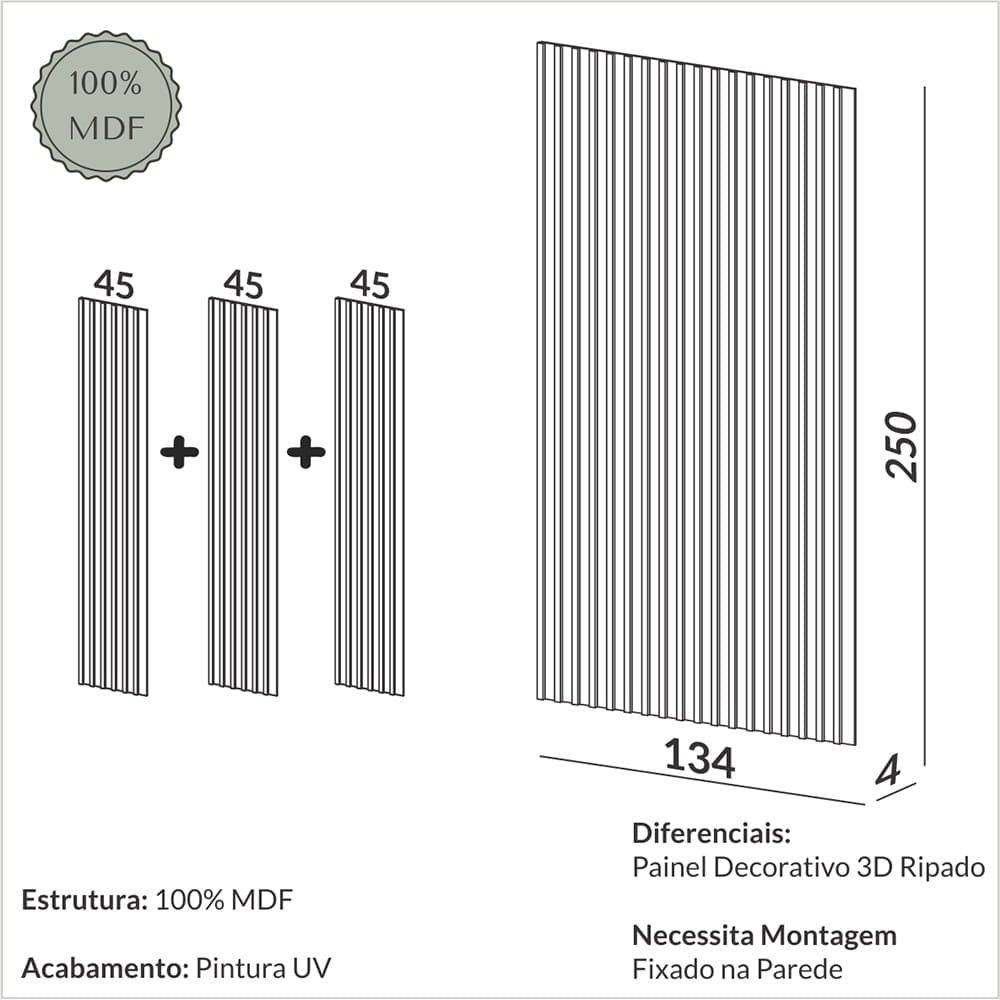 Painel Decorativo Ripado Mdf em Barra 134x250cm (3,35m²) Pa75 Dalla Costa -freijó - 4