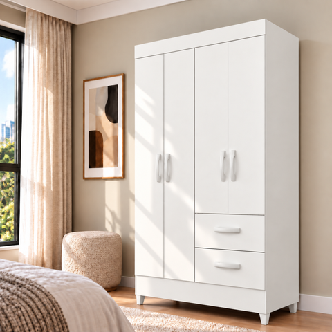 Guarda-Roupa Solteiro 4 Portas 2 Gavetas Mobi Branco